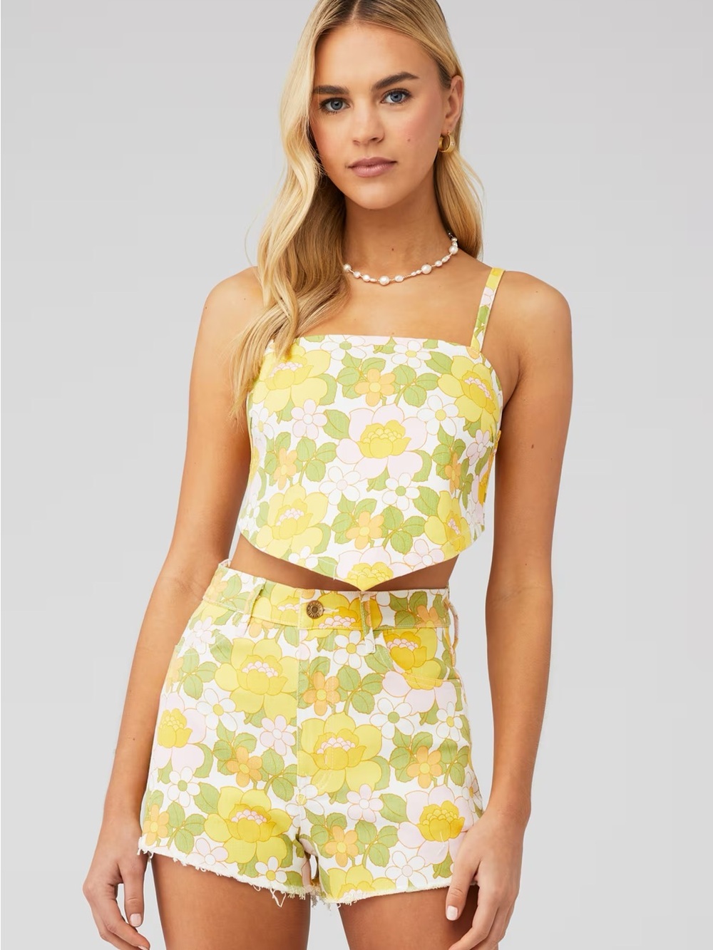 Show Me Your MuMu Yellow Floral Crop Top with Green Accents